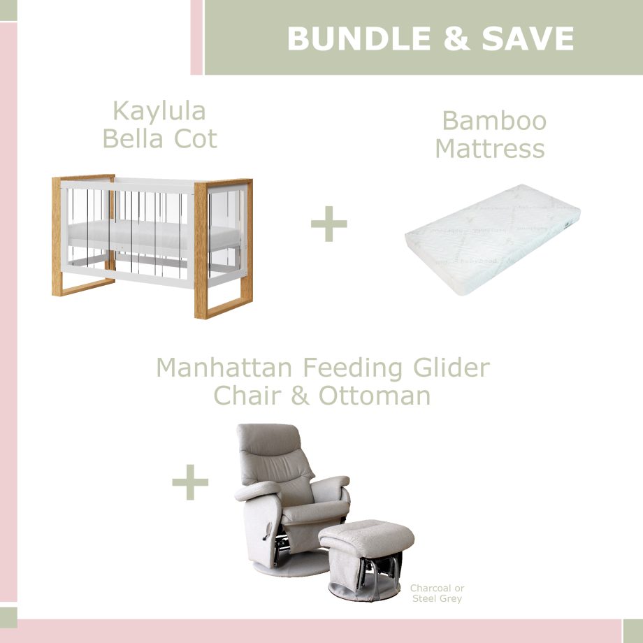 Kaylula Bella Cot Bundle & Save + Manhattan Steel Grey + Bamboo Mattress