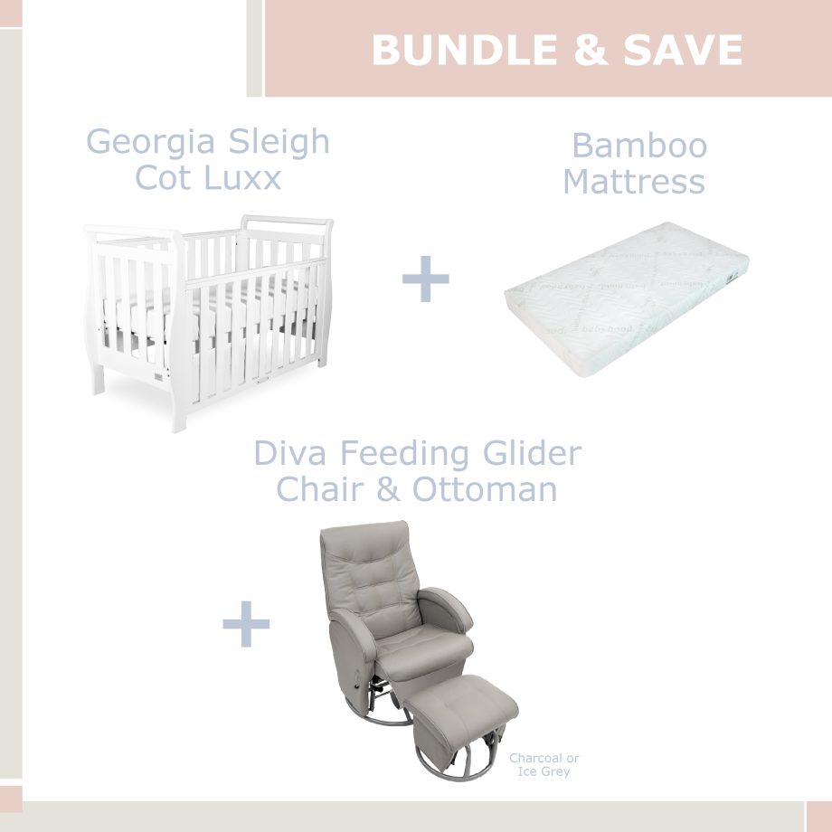 Georgia Sleigh Cot Bundle & Save - Diva Ice Grey - Bamboo Mattress