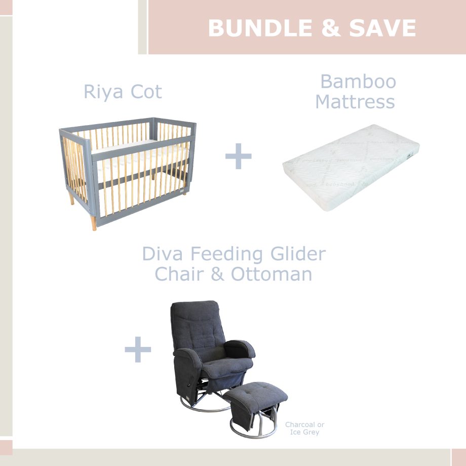 Riya Cot Bundle & Save - Diva Charcoal - Bamboo Mattress