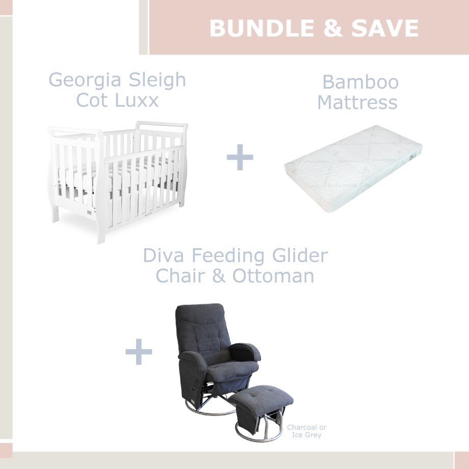 Georgia Sleigh Cot Bundle & Save - Diva Charcoal - Bamboo Mattress